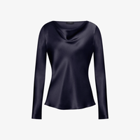 Alberta Ferretti Long Sleeve Satin Draped Neck Blouse in Dark Blue Alberta Ferretti Australia Stockist Australia Online Riada Concept Luxury Fashion Boutique