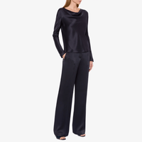 Alberta Ferretti Long Sleeve Satin Draped Neck Blouse in Dark Blue Alberta Ferretti Australia Stockist Australia Online Riada Concept Luxury Fashion Boutique