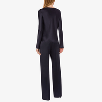 Alberta Ferretti Long Sleeve Satin Draped Neck Blouse in Dark Blue Alberta Ferretti Australia Stockist Australia Online Riada Concept Luxury Fashion Boutique