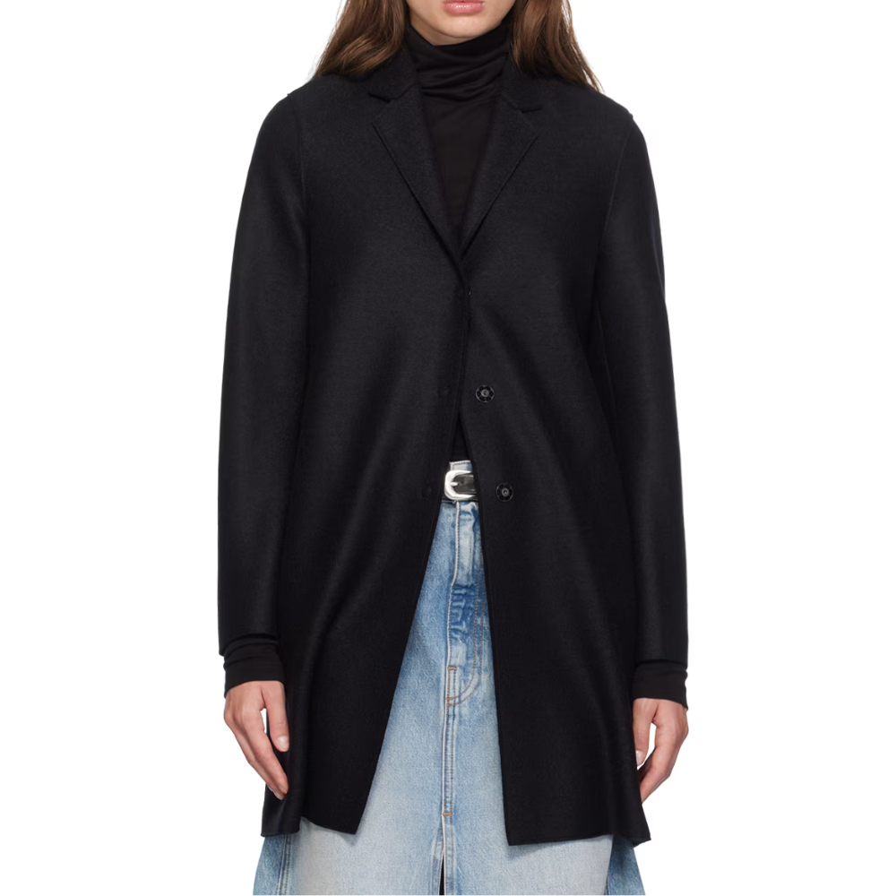 Women Cocoon Coat Light Pressed Wool in Black