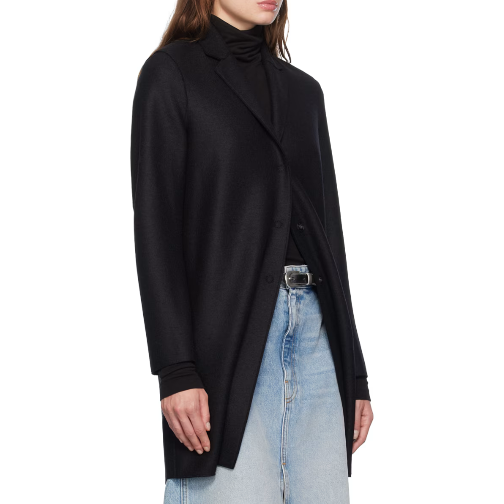 Women Cocoon Coat Light Pressed Wool in Black