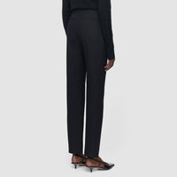 Back view of the JOSEPH Coleman Long slim black gabardine trousers with kitten heels