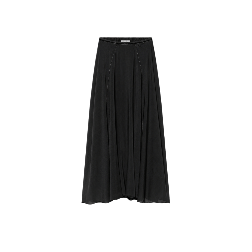 Forte Forte Cotton-Silk Voile Flared Maxi Skirt Nero flat lay – International designer fashion boutique Australia Riada Concept Woollahra