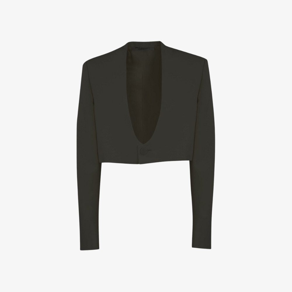 Philosophy di Lorenzo Serafini Cropped Grain de Poudre Jacket in Black, international luxury fashion brands jackets available at Riada Concept Woollahra, Sydney Australia and online