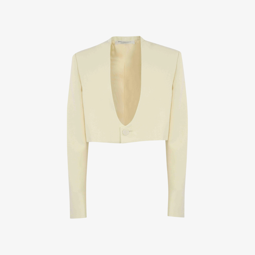 Philosophy di Lorenzo Serafini Cropped Grain de Poudre Jacket in Ivory, international luxury fashion brands jackets available at Riada Concept Woollahra, Sydney Australia and online