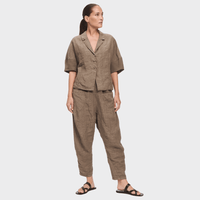 Transit Par Such cropped linen balloon-sleeve jacket in deep mushroom taupe – full front view