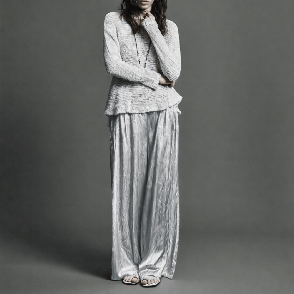 Avant Toi Crumpled Stretch Silk Palazzo Pants in Fango - International designer fashion boutique Australia Riada Concept Woollahra