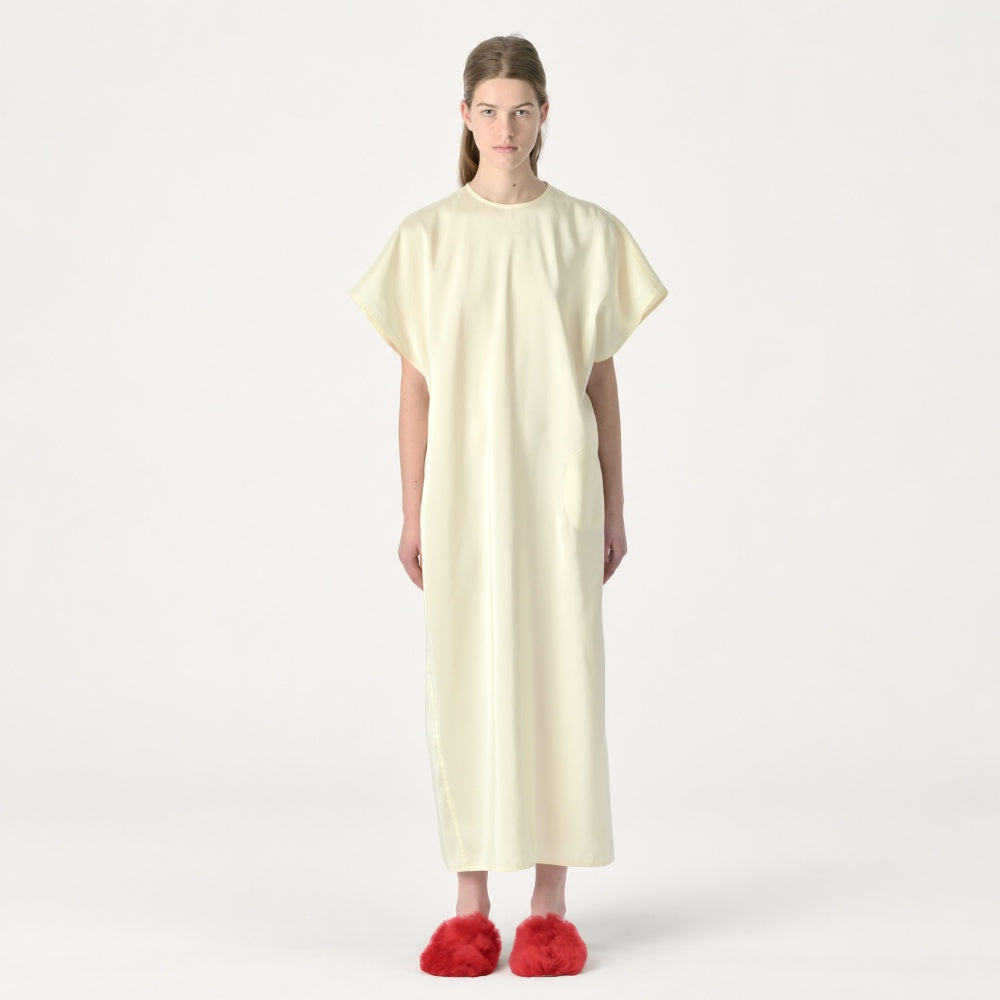 Sofie D’Hoore Doux long silk doupion cap sleeve dress in pale cream Lychee