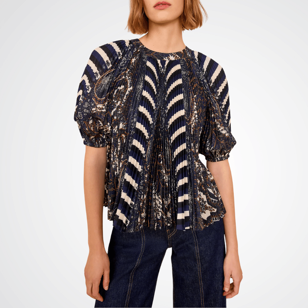 Ulla Johnson Dafne Pleated Short Sleeve Blouse in Eclipse – international designer fashion boutique Australia – Riada Concept Woollahra