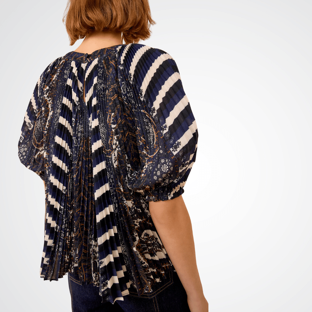Ulla Johnson Dafne Pleated Short Sleeve Blouse in Eclipse – international designer fashion boutique Australia – Riada Concept Woollahra