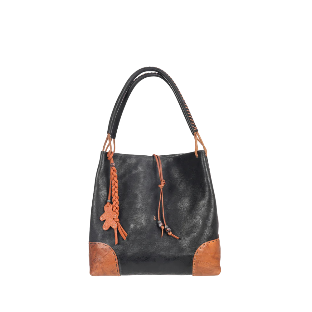 Daria L Lace Patch Lux Bag in Nero