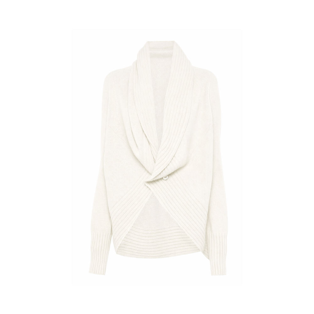 Alberta Ferretti Draped Shawl-Collar Wool Cardigan in Ivory - International designer fashion boutique Australia Riada Concept Woollahra