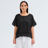 An oversized black T-shirt by Transit Par Such in crepe cotton jersey, with dropped shoulders and a cotton muslin hem band with a drawstring - front view