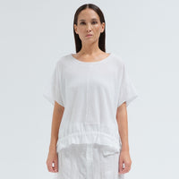 An oversized white T-shirt by Transit Par Such in crepe cotton jersey, with dropped shoulders and a cotton muslin hem band with a drawstring - front view