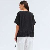 An oversized black T-shirt by Transit Par Such in crepe cotton jersey, with dropped shoulders and a cotton muslin hem band with a drawstring - back view