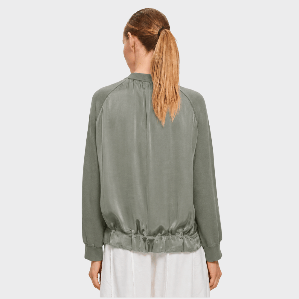 Transit Par Such Contrast Knit Drawstring Cardigan in muted sage green – back view