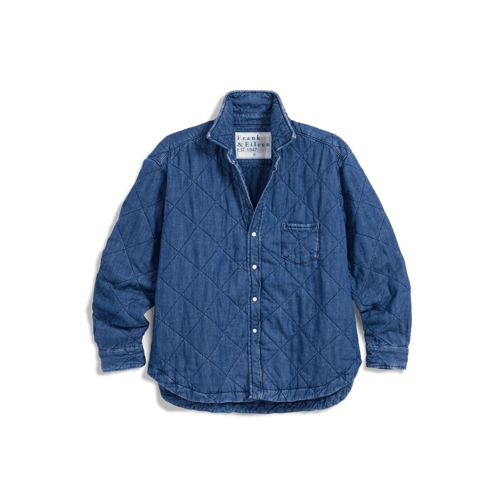Frank & Eileen Eileen Quilted Shirt Jacket in distressed indigo diamond-quilted denim