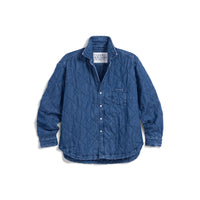 Frank & Eileen Eileen Quilted Shirt Jacket in distressed indigo diamond-quilted denim