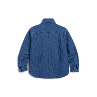 Frank & Eileen Eileen Quilted Shirt Jacket in distressed indigo diamond-quilted denim - back view