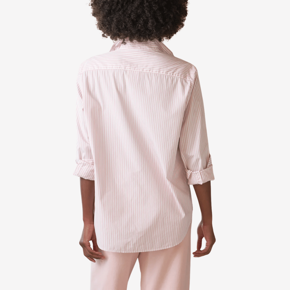 Frank & Eileen Relaxed Button-Up Eileen Shirt in Pink and White Multi Stripe Shop Frank & Eileen online in Australia at Riada Concept – official stockist of Frank & Eileen shirts, dresses, and linen pants. Discover timeless, premium women's fashion with fast shipping from Sydney.