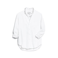 Frank & Eileen Eileen ruffle collar button-up shirt in white denim, front