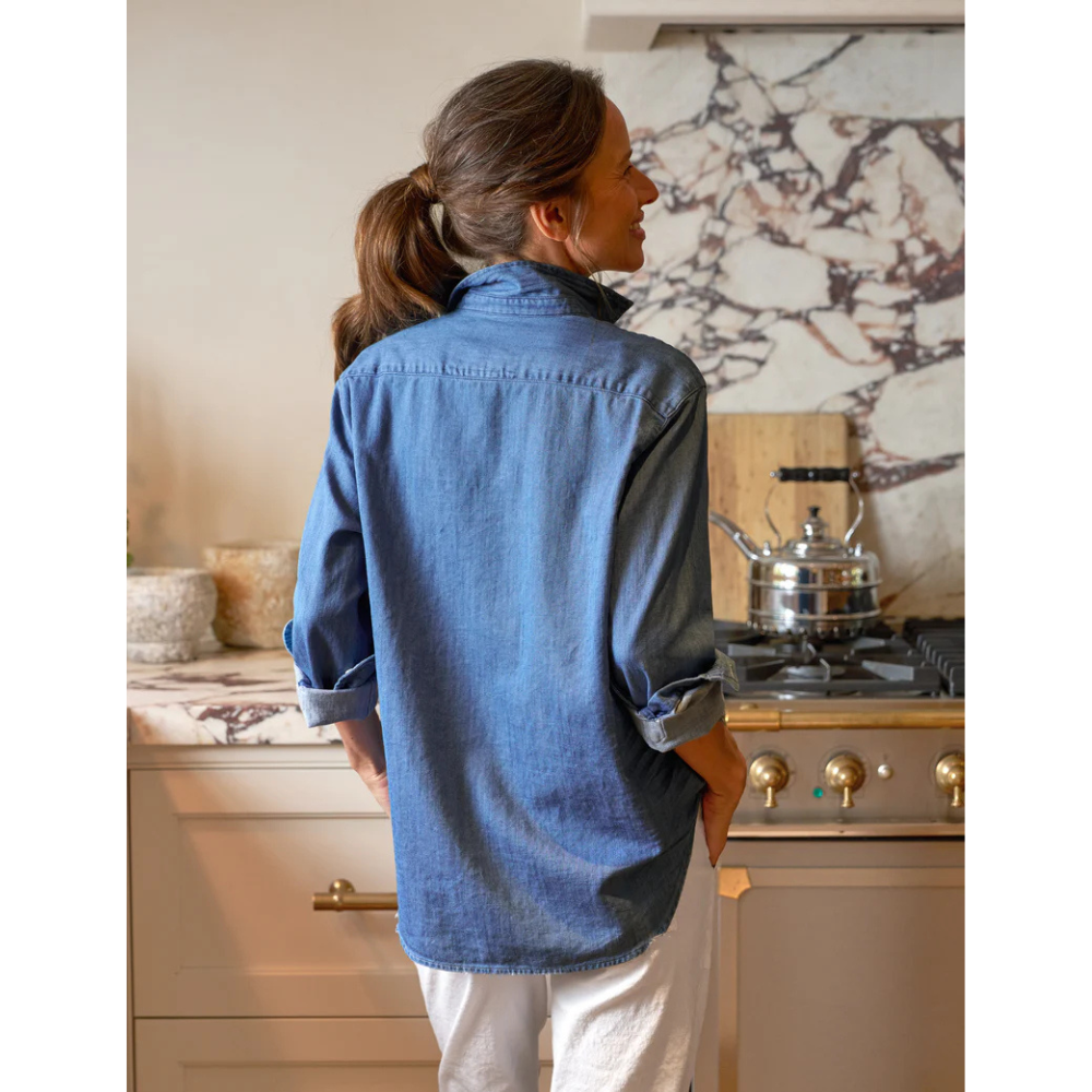 Eileen Relaxed Button-Up Shirt in Vintage Stonewashed Indigo