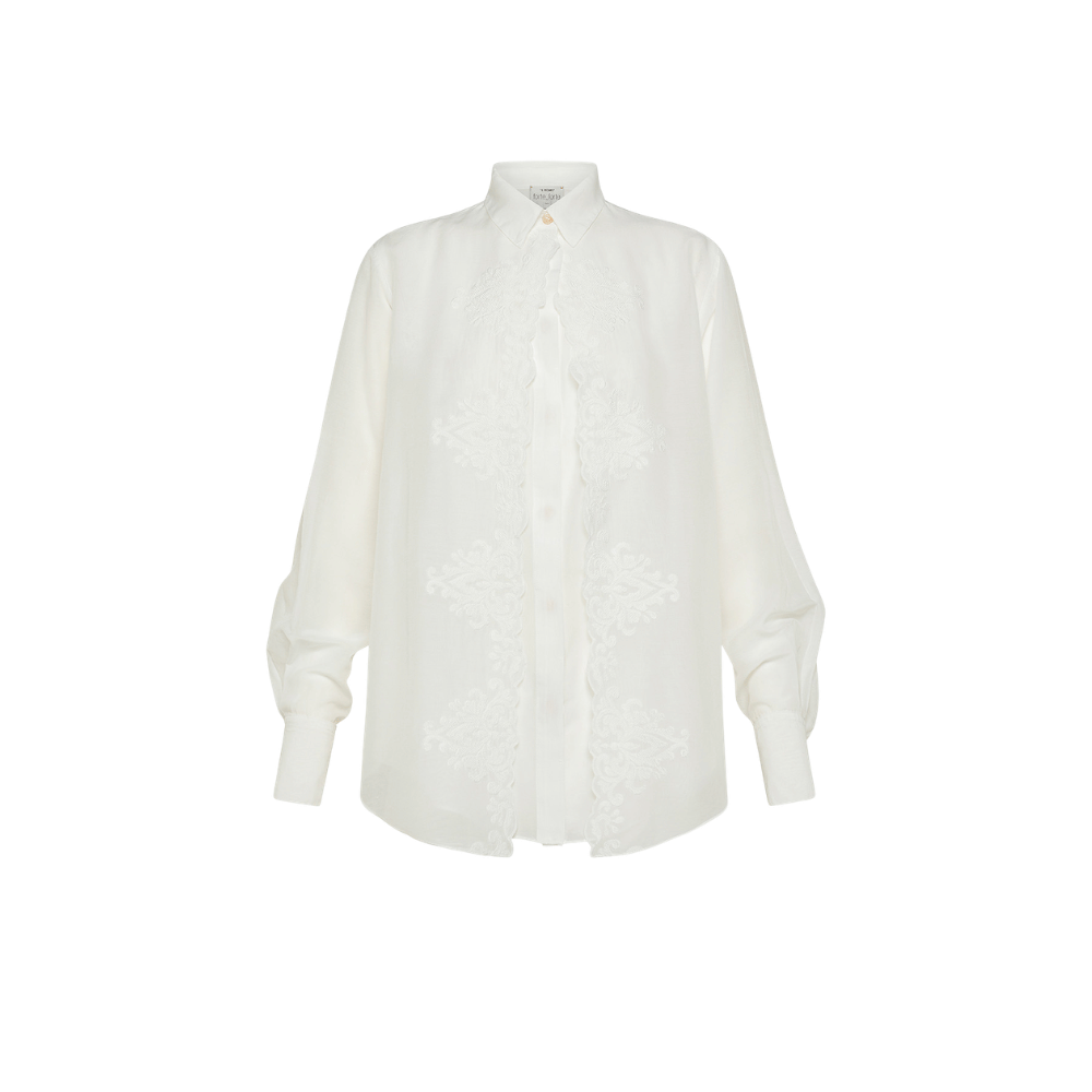 Forte Forte Embroidered Cotton Silk Voile Shirt in Bianco – International designer fashion boutique Australia Riada Concept Woollahra