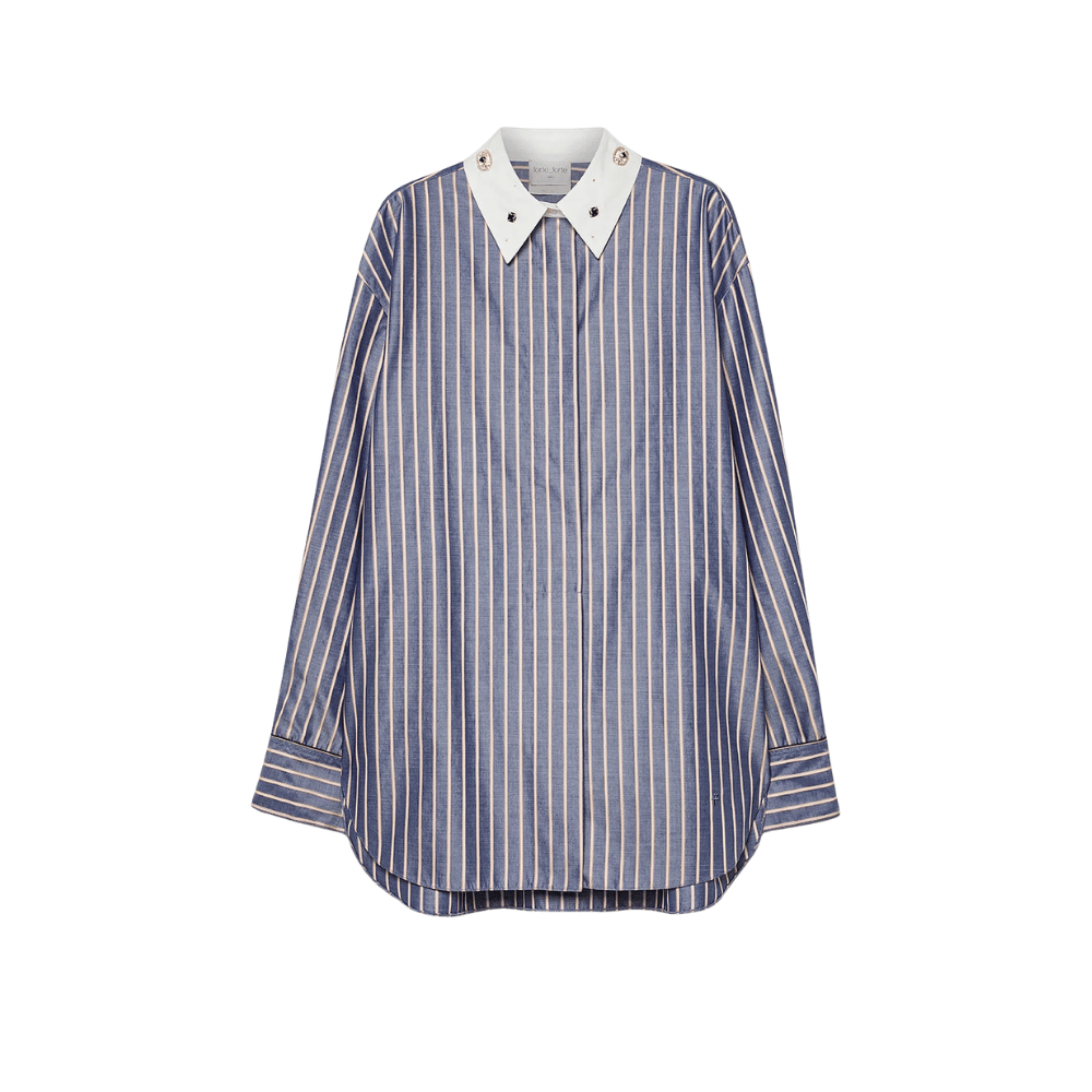 Forte Forte Embroidered Poplin Satin-Stripe Oversized Shirt Notte – International designer fashion boutique Australia Riada Concept Woollahra
