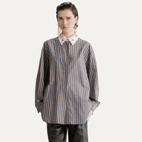 Forte Forte Embroidered Poplin Satin-Stripe Oversized Shirt Notte – International designer fashion boutique Australia Riada Concept Woollahra