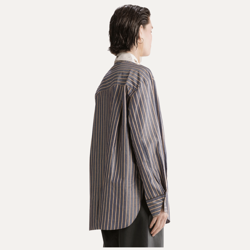 Forte Forte Embroidered Poplin Satin-Stripe Oversized Shirt Notte – International designer fashion boutique Australia Riada Concept Woollahra