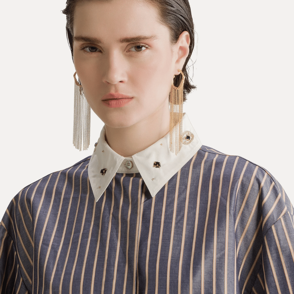 Forte Forte Embroidered Poplin Satin-Stripe Oversized Shirt Notte – International designer fashion boutique Australia Riada Concept Woollahra