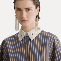 Forte Forte Embroidered Poplin Satin-Stripe Oversized Shirt Notte – International designer fashion boutique Australia Riada Concept Woollahra