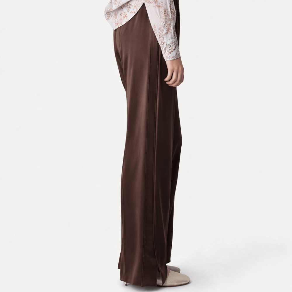 Forte Forte Envers Satin Matte Elasticated Trousers in Chocolat – International designer fashion boutique Australia Riada Concept Woollahra