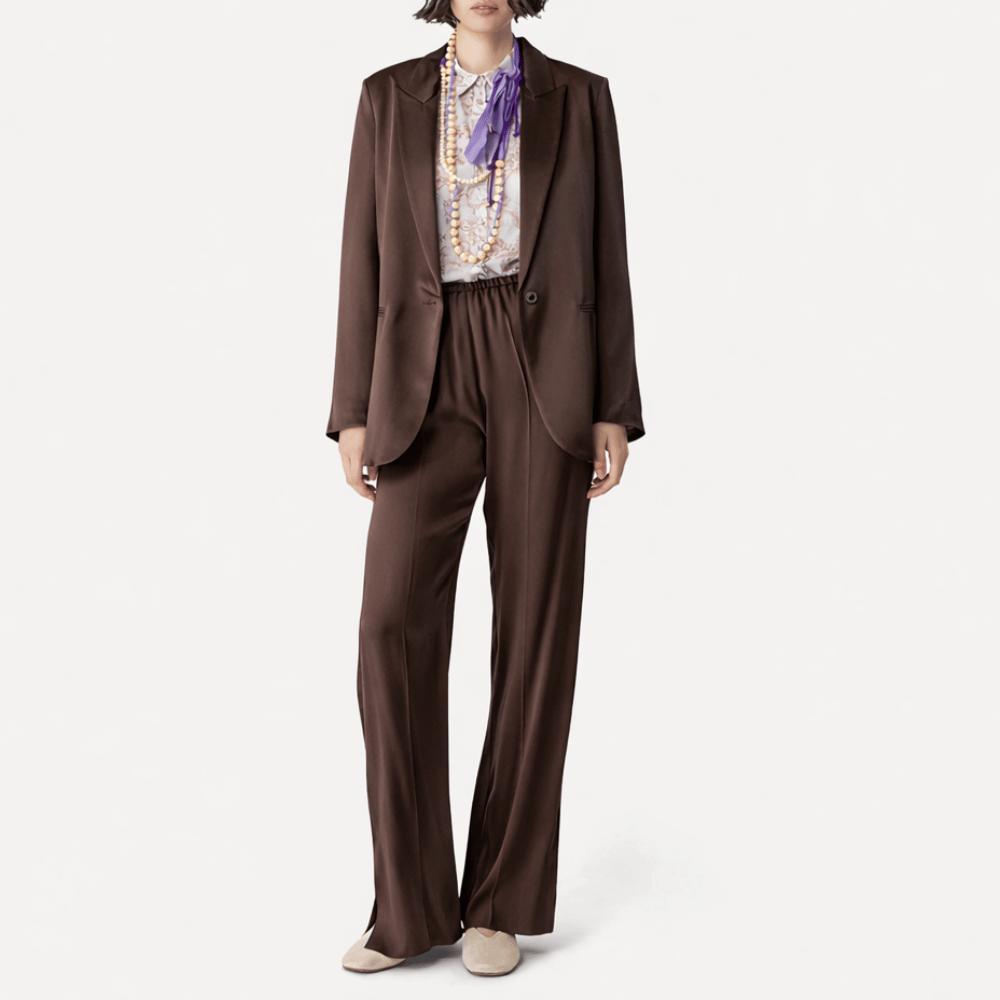 Forte Forte Envers Satin Matte Elasticated Trousers in Chocolat – International designer fashion boutique Australia Riada Concept Woollahra