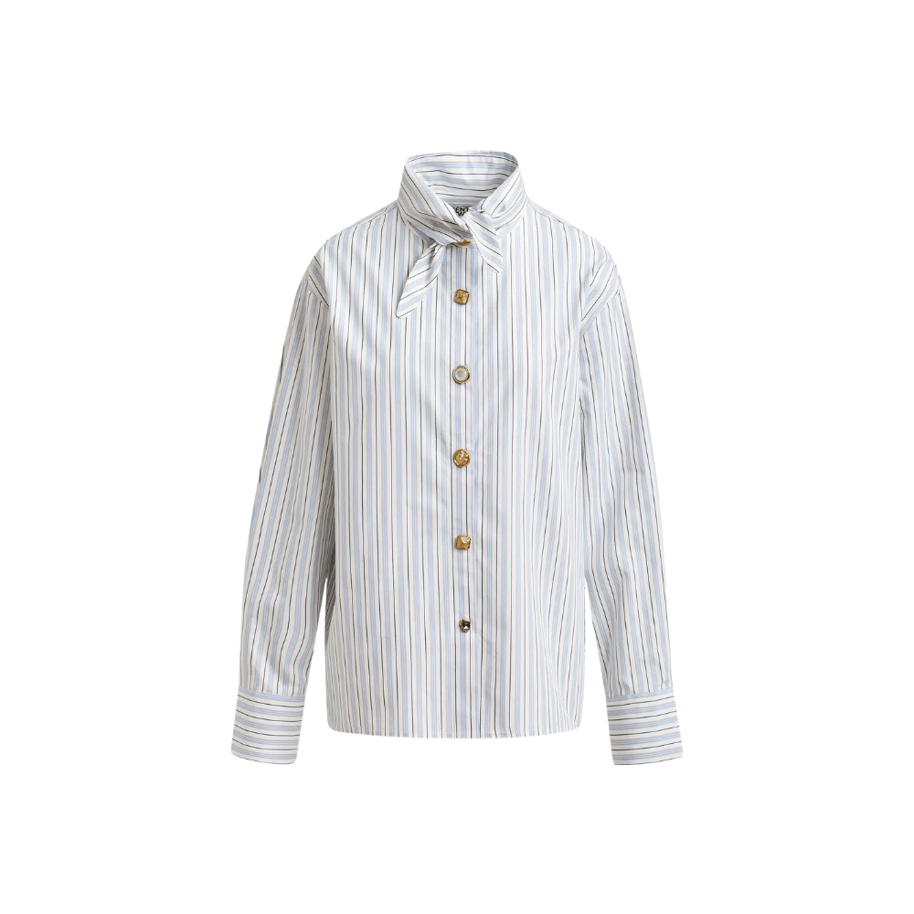 Essential Antwerp Jomato Oversized Striped Tie-Neck Shirt in Nile Blue – International designer fashion boutique Australia Riada Concept Woollahra
