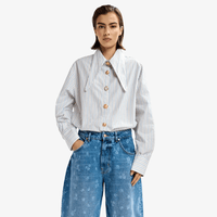 Essential Antwerp Jomato Oversized Striped Tie-Neck Shirt in Nile Blue – International designer fashion boutique Australia Riada Concept Woollahra