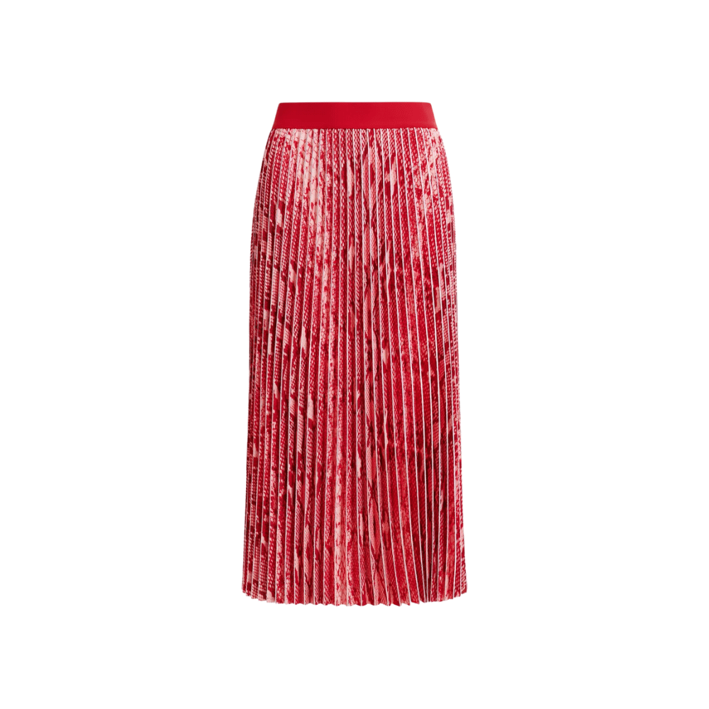 Essentiel Antwerp Indira Snake Print Pleated Midi Skirt in Red and Orange – International designer fashion boutique Australia Riada Concept Woollahra