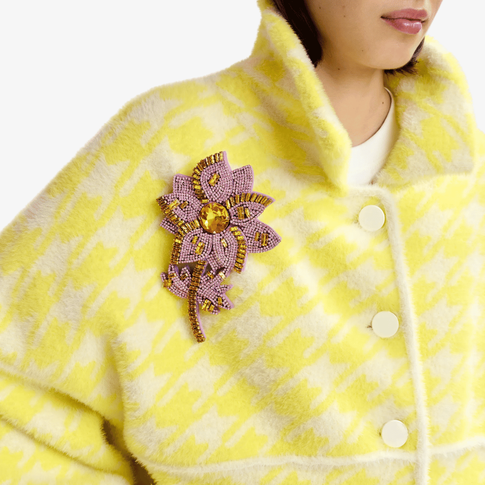 Essentiel Antwerp Jamazing Rhinestone Flower Brooch in Bright Mauve – International designer fashion boutique Australia Riada Concept Woollahra