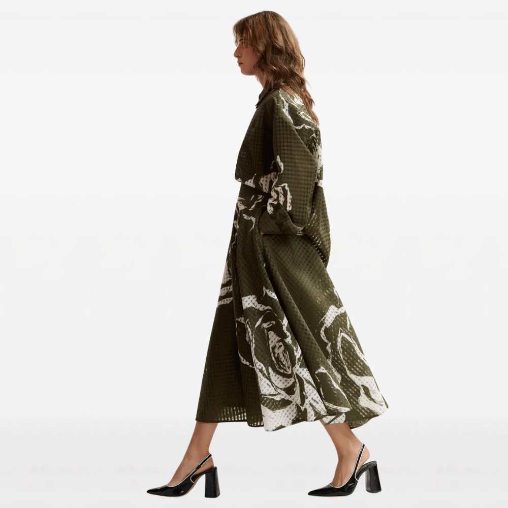 Essentiel Antwerp Jango Floral Pleated Midi Skirt in Olive Martini – International designer fashion boutique Australia Riada Concept Woollahra