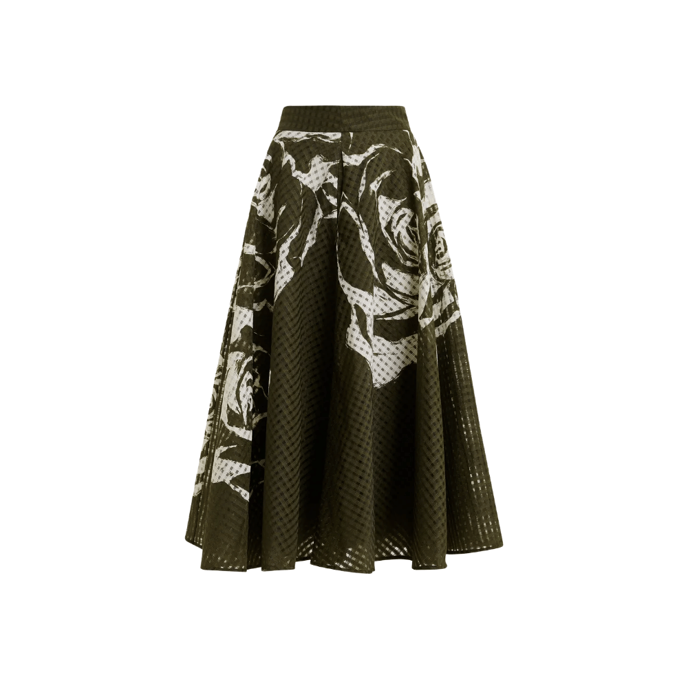 Essentiel Antwerp Jango Floral Pleated Midi Skirt in Olive Martini – International designer fashion boutique Australia Riada Concept Woollahra