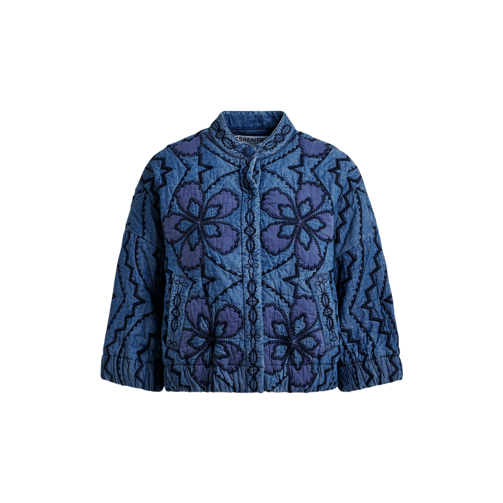 Essentiel Antwerp Jatropha Quilted Embroidered Denim Jacket in Nile Blue – International designer fashion boutique Australia Riada Concept Woollahra