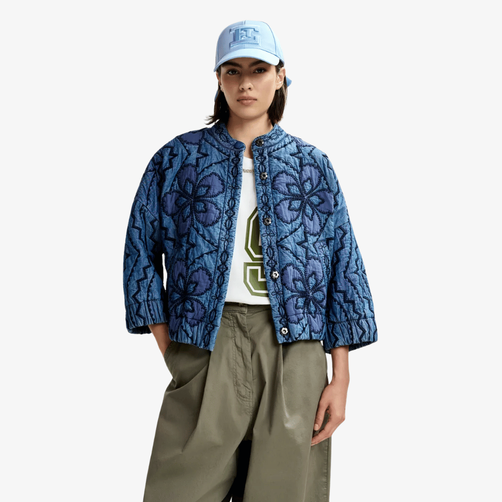 Essentiel Antwerp Jatropha Quilted Embroidered Denim Jacket in Nile Blue – International designer fashion boutique Australia Riada Concept Woollahra