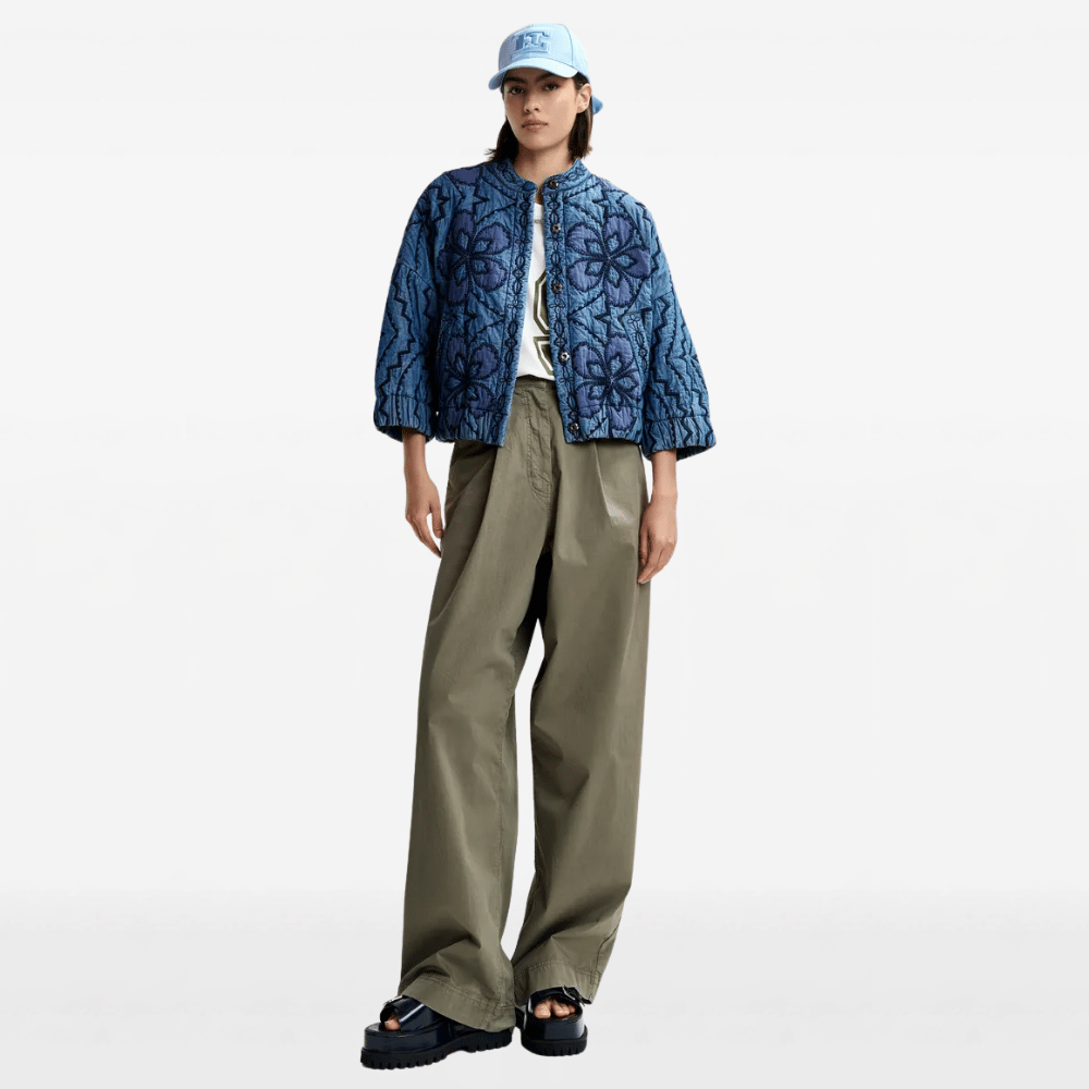 Essentiel Antwerp Jatropha Quilted Embroidered Denim Jacket in Nile Blue – International designer fashion boutique Australia Riada Concept Woollahra