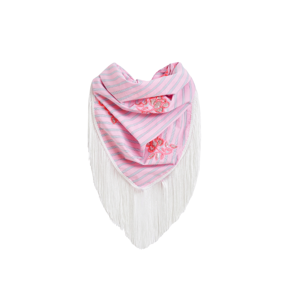 Essentiel Antwerp Jennie Pinstripe Cotton Fringe Scarf in Cotton Candy – International designer fashion boutique Australia Riada Concept Woollahra
