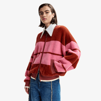 Essentiel Antwerp Jicama Plush Bomber Cardigan in Red and Pink Stripe – International designer fashion boutique Australia Riada Concept Woollahra