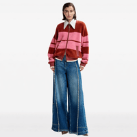 Essentiel Antwerp Jicama Plush Bomber Cardigan in Red and Pink Stripe – International designer fashion boutique Australia Riada Concept Woollahra