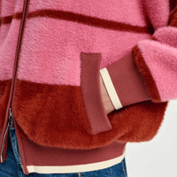 Essentiel Antwerp Jicama Plush Bomber Cardigan in Red and Pink Stripe – International designer fashion boutique Australia Riada Concept Woollahra