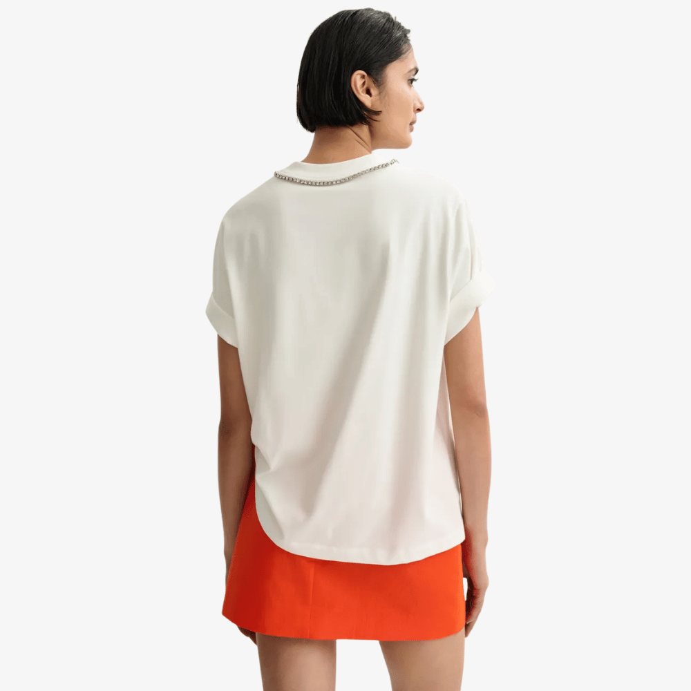 Essentiel Antwerp Jisos Rhinestone Number Print T-Shirt in Off White – International designer fashion boutique Australia Riada Concept Woollahra