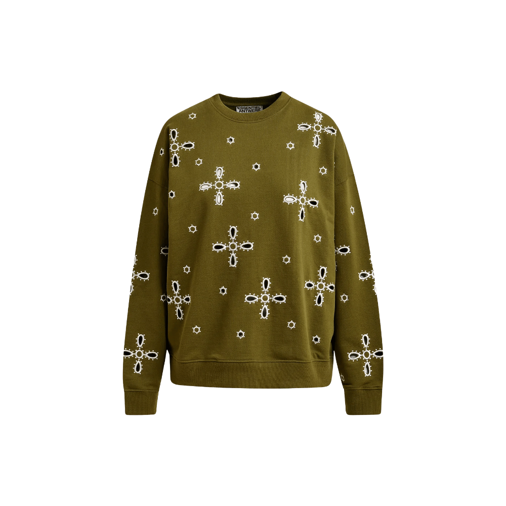Essentiel Antwerp Jix Embroidered Cotton Sweatshirt in Olive Martini – International designer fashion boutique Australia Riada Concept Woollahra