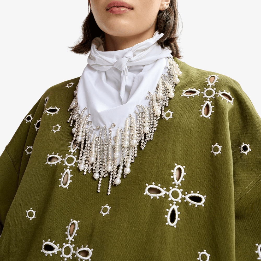 Essentiel Antwerp Jix Embroidered Cotton Sweatshirt in Olive Martini – International designer fashion boutique Australia Riada Concept Woollahra